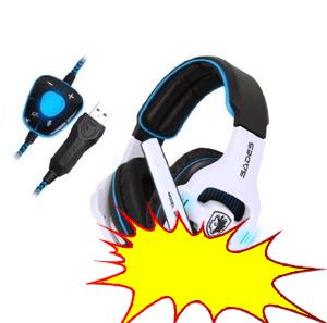 Sades Stereo 7.1 Surround Pro USB Gaming Headset with Mic Headband Headphone (White)